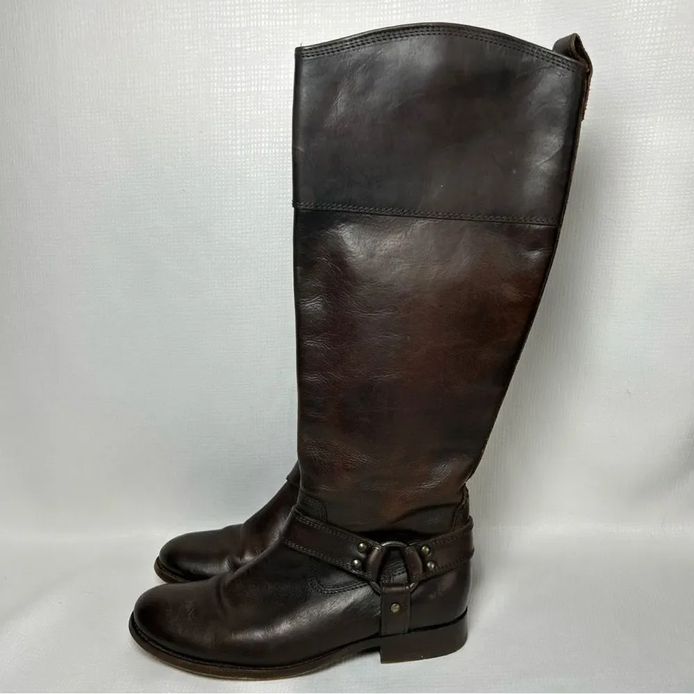 FRYE Melissa Brown Leather Zip Knee High Riding Boots Womens Sz 7 B Style 76929 - Picture 3 of 13